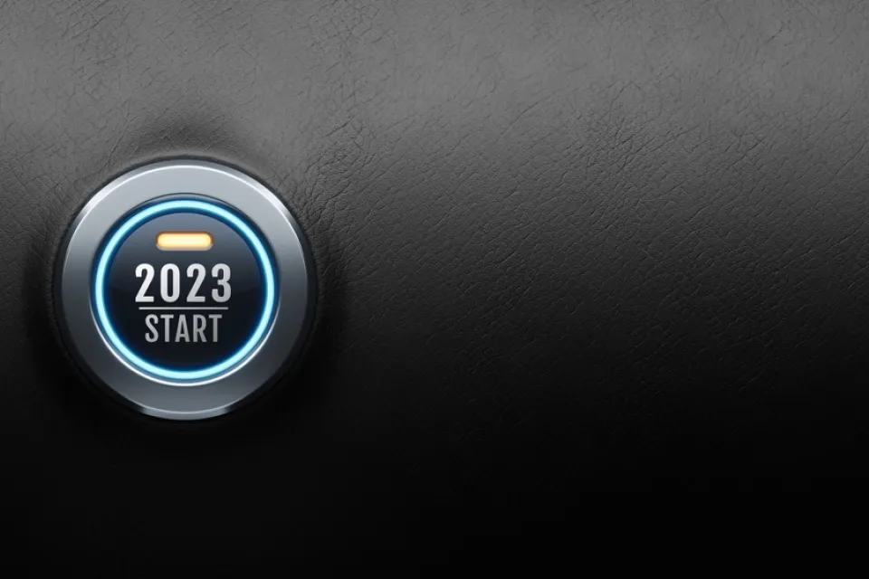 A button to start a car reads “2023 Start”